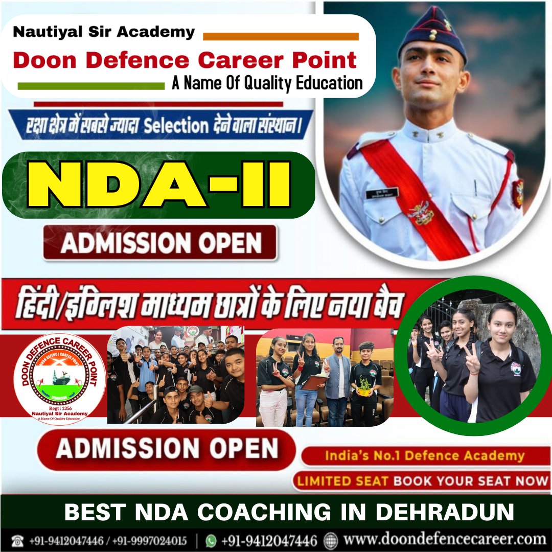 DoonDefenceCP's tweet photo. Join Nautiyal Sir Academy
Admission Open
Hurry up! Limited Seats Available.
For Admission Inquiry: ► +91-941-204-7446► +91-999-702-4015
India's no.1 Defence Coaching Institute || Best Defence Academy for Defence AspirantsIndia's no.1 Defence Coaching Institute || Best Defence https://t.co/KCpQQW2szN