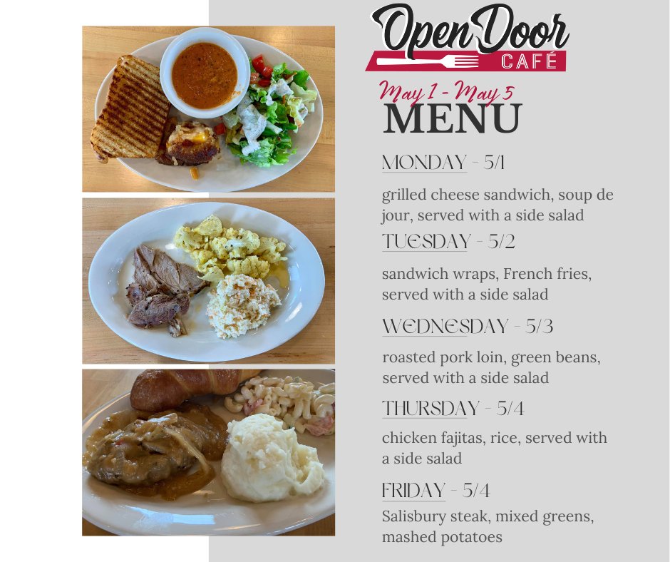 **Weekly Menu**

Dine in or carry out, Monday-Friday, 11 am - 2 pm. Everyone Eats Wythe Us! 

Chef prepared x made with love!

#everyoneeatswytheus #zerohunger #endhunger #wythehope