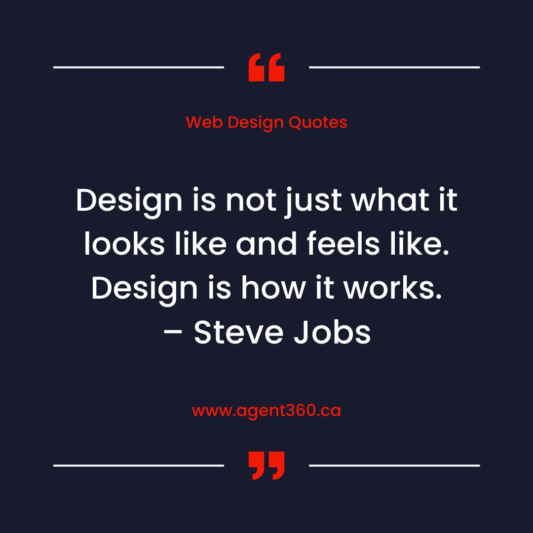 Agent360CA's tweet photo. “Design is not just what it looks like and feels like. Design is how it works.” – Steve Jobs

.
.
.
.

#design #Agent360 #webdesignquotes #SteveJobs #realestatewebdesign #mondayquotes https://t.co/ffYOYPWDth
