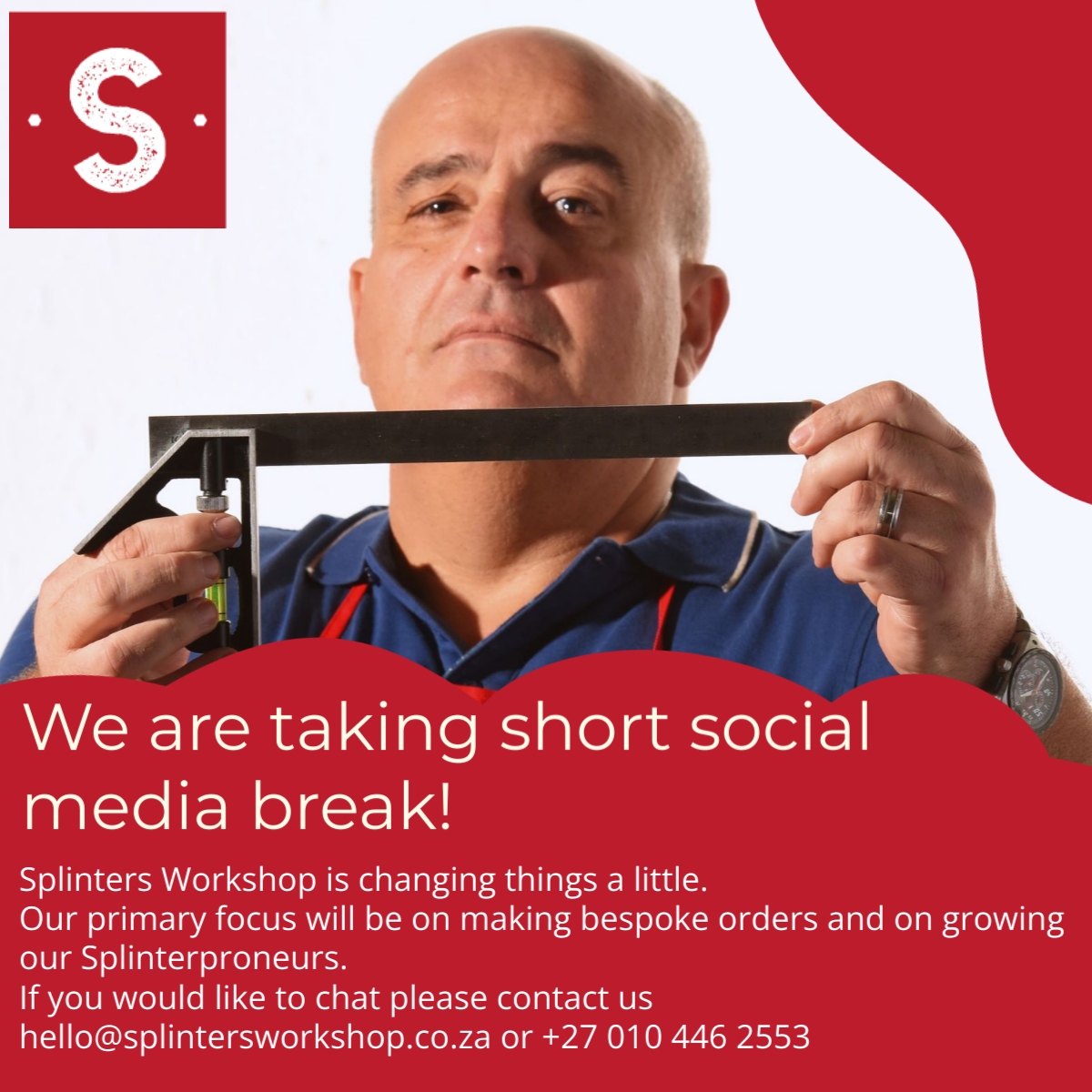 SplintersSA's tweet image. Splinters Workshop is changing things a little. 
Our primary focus will be making bespoke orders and growing our Splinterproneurs. 
If you would like to chat, please contact us hello@splintersworkshop.co.za or +27 010 446 2553