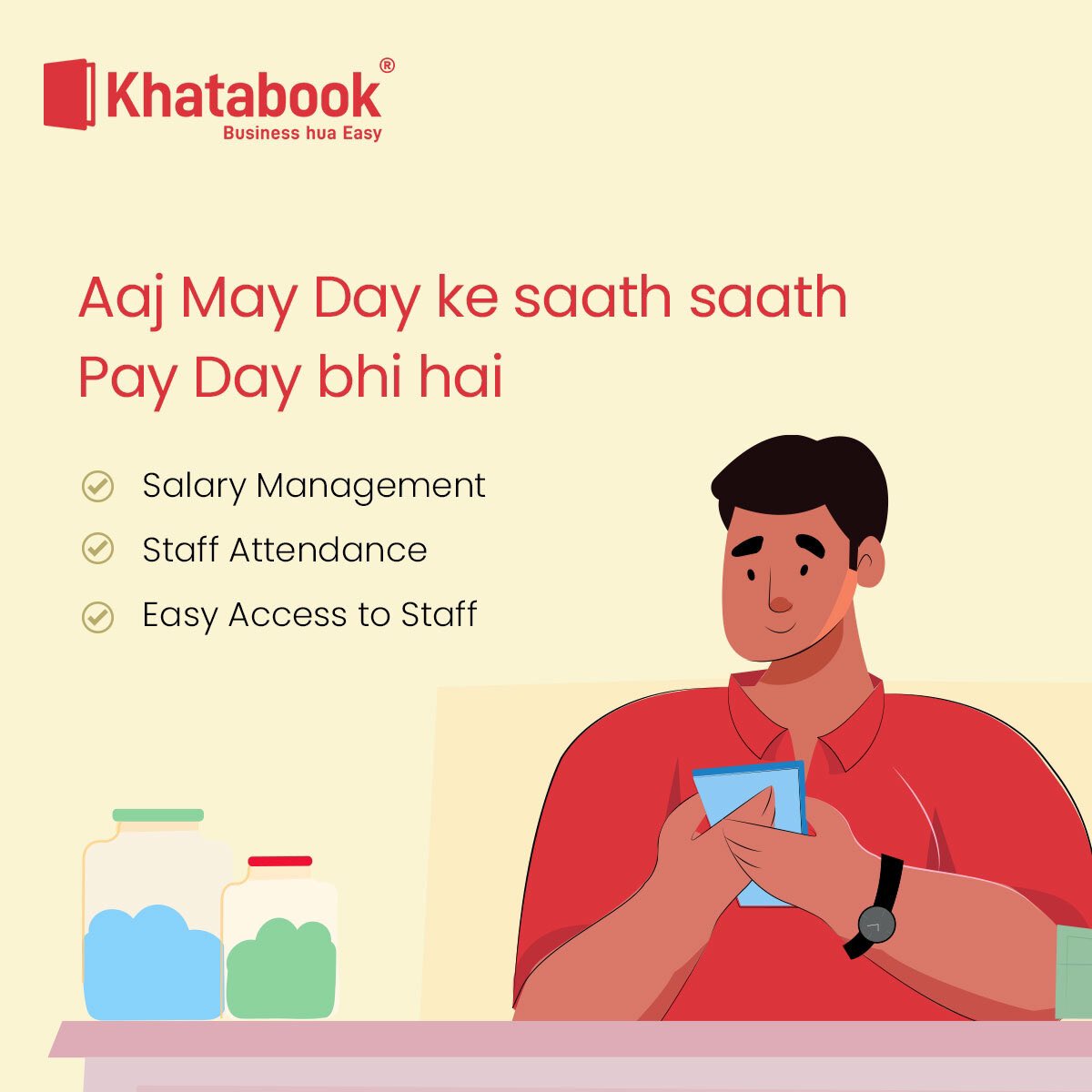 Ab apne staff aur unki salaries ko manage karein aasani se Khatabook ke saath. 
#MayDay #khatabook #staff #salaryday #monday #may #staffmanagement #business #businesshuaeasy #May1st #staffmanagement