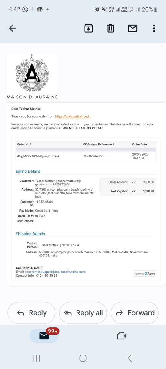 @GKhair your customer contact is horrible in india. I ordered shampoo and moisturizer on 28th April. Till date I have not received any tracking or dispatch details.
Please call me on +919820872304