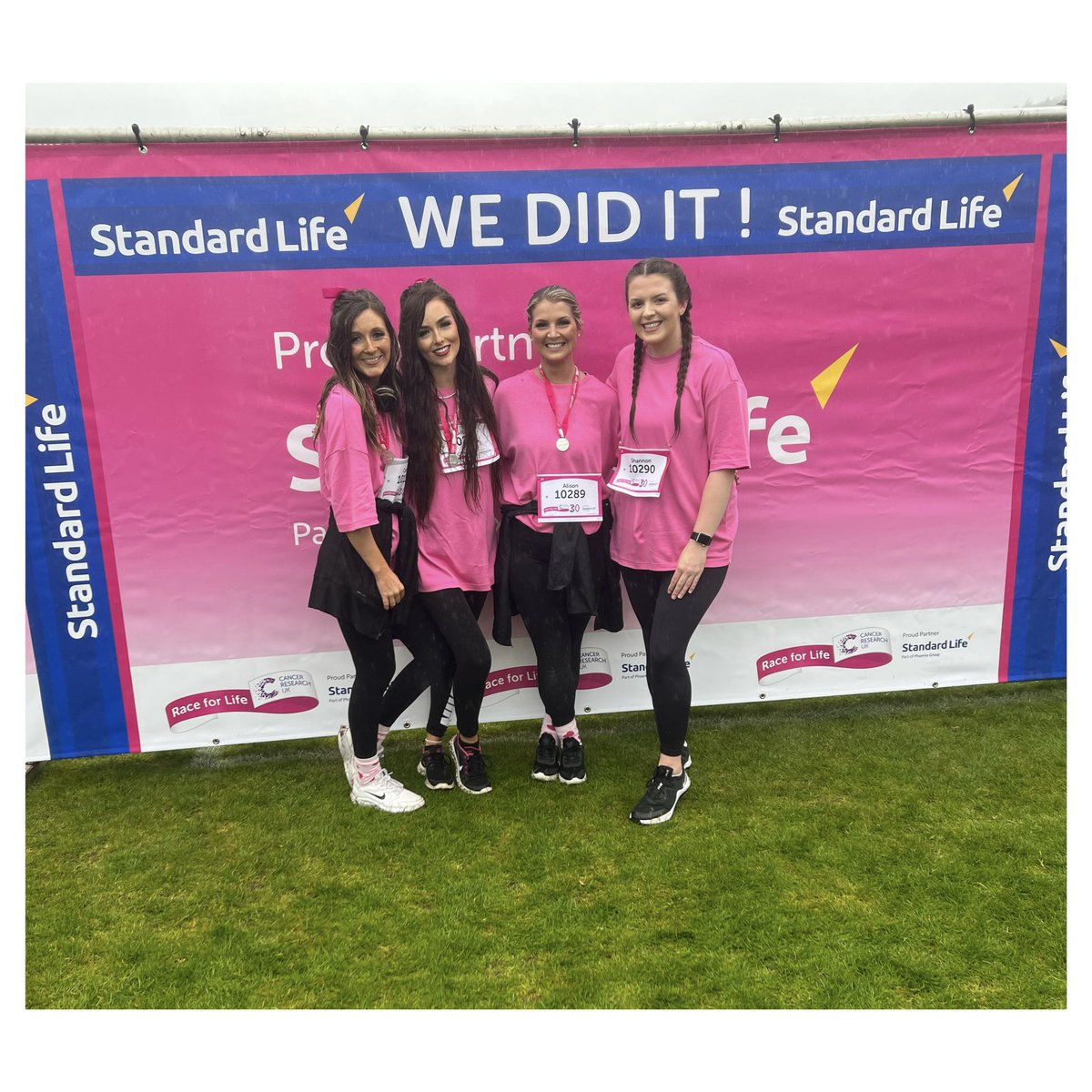 MissCrighton's tweet photo. Survived running the ‘Race for Life’ yesterday with my teacher besties. The rain didn’t stop us from singing and dancing our way round the course. @raceforlife @CRUKScotland  💕 https://t.co/mFrtapUsbf