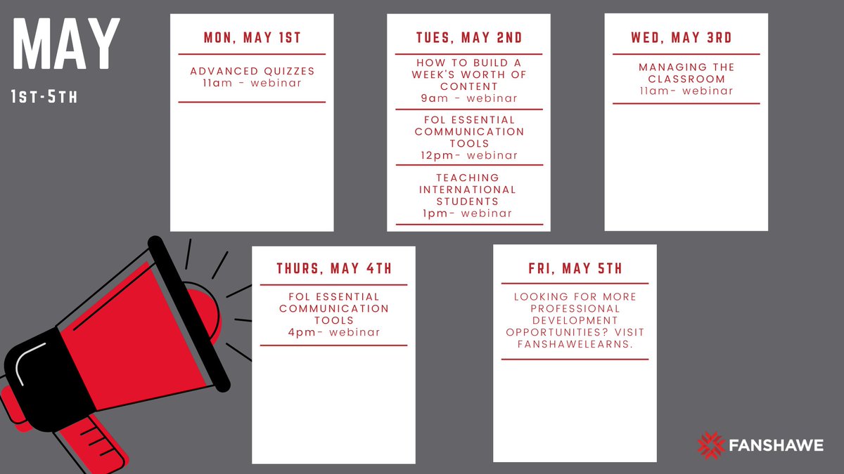 FanshaweLearns (@fanshaweteach) on Twitter photo Happy Monday <a href="/FanshaweCollege/">fanshawecollege</a> Faculty! Welcome to a new semester! Looking to learn something new? Check out this week's webinars below or on Fanshawelearns: fanshawec.csod.com/samldefault.as… Happy Monday <a href="/FanshaweCollege/">fanshawecollege</a> Faculty! Welcome to a new semester! Looking to learn something new? Check out this week's webinars below or on Fanshawelearns: fanshawec.csod.com/samldefault.as…