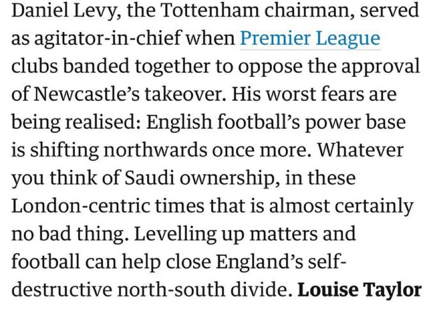 “Closing the North-South divide” is a pretty shit excuse for sports washing in a league that’s been dominated by a Manchester club for virtually it’s entire history.
