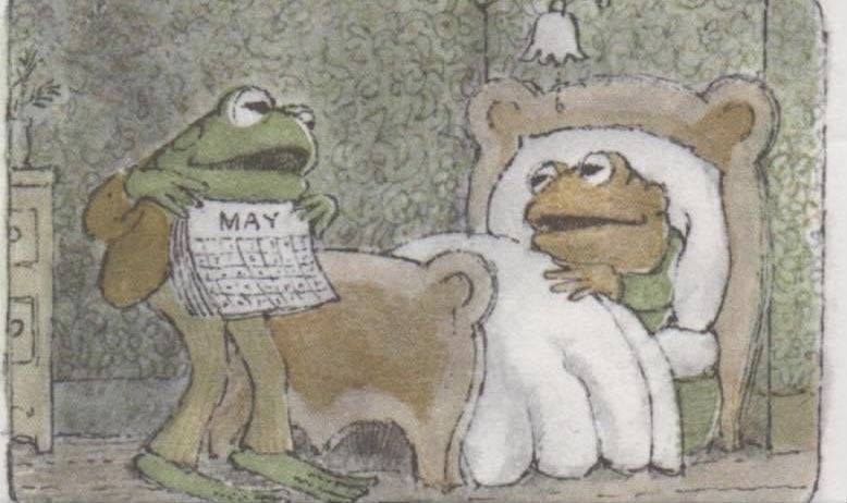 vpmattsaxe's tweet photo. 'Toad, Toad, wake up. It is May now.' 
 
 'What?' said Toad. 'Can it be May so soon?' 
 
 'Yes,' said Frog. 'Look at your calendar.' 
 
 Toad looked at the calendar. The May page was on top. 'Why, it is May!' 

#May1st #MayDay 🌷🌼🌹🪻🌸 https://t.co/aKJbBU6nKw