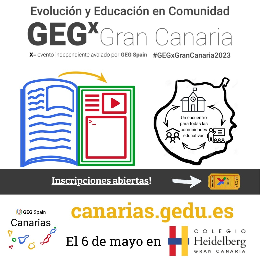 5️⃣ Días para #GEGxGranCanaria2023
Ponencias:
🤖 #IA en #educación
🛡️ Protección del menor
Talleres para profes de
#evaluación #librodigital #accióntutorial #situacionesdeaprendizaje
Y para familias de #controlparental #GoogleClassroom
No te lo pierdas
ℹ️ canarias.gedu.es