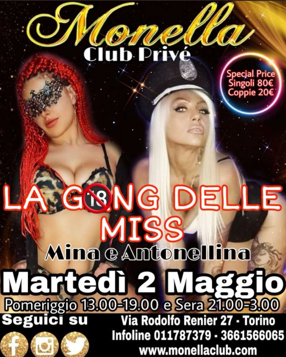 👑 Martedì 2 Maggio...LA GANG delle MISS...Mina & Antonellina...solo al MONELLA CLUB TORINO👑 @ANTONELLINAhot @ClubMonella @GianniMonella @MissMinatorino