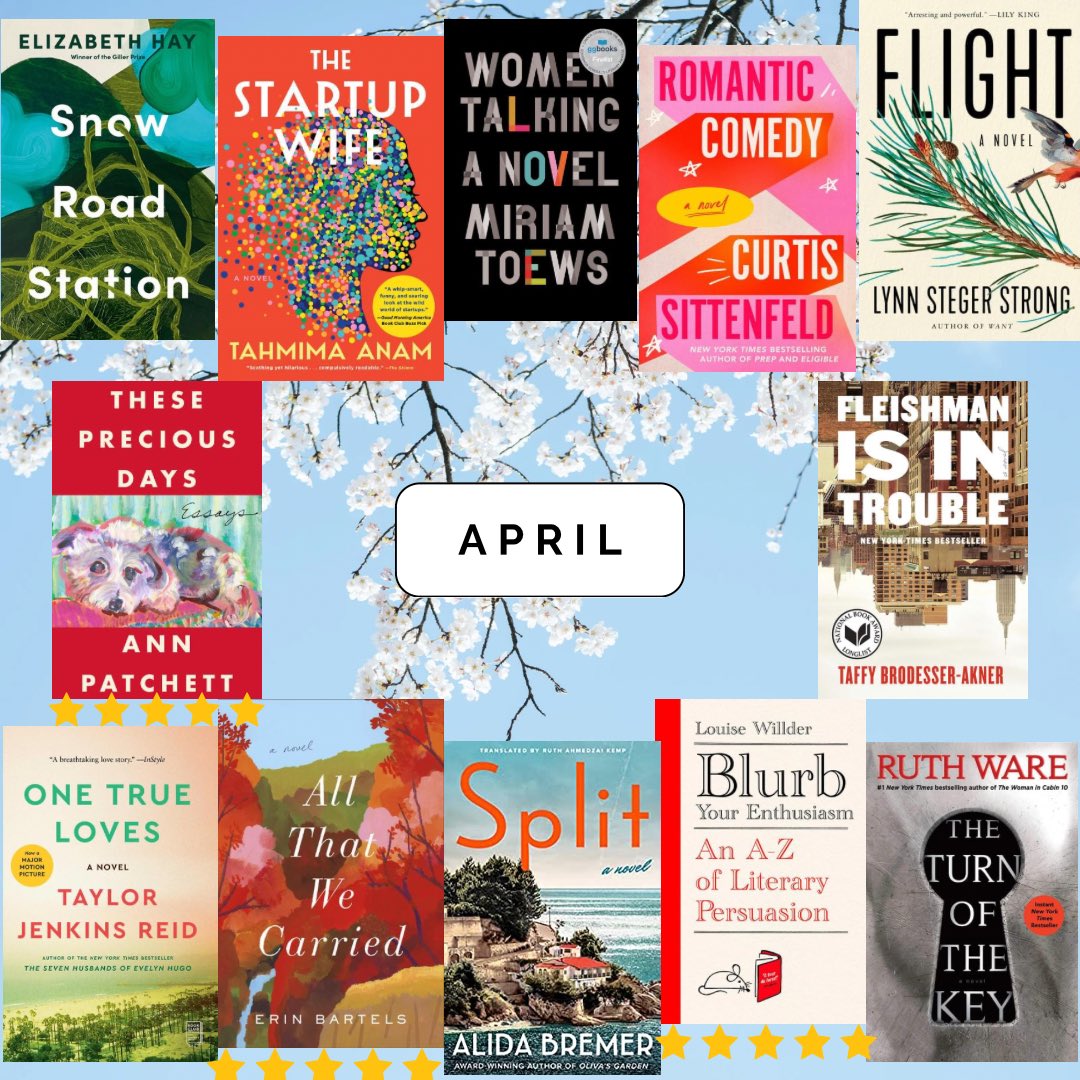 April Reading Wrap-up

5 ⭐️
These Precious Days by Ann Patchett
Blurb Your Enthusiasm by Louise Willder
All That We Carried by Erin Bartels #wfwa

4⭐️
Women Talking 🇨🇦
Snow Road Station🇨🇦
The Startup Wife
Fleishman is in Trouble
Romantic Comedy
Flight
Split