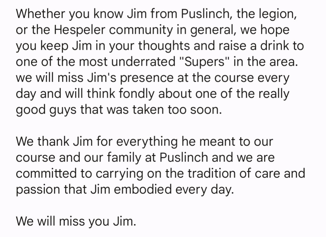 We are saddened by the passing of our long-time Superintendent, Jim Moore. Please read below: