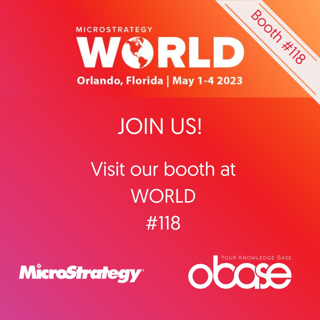 #MSTRWorld23 begins today. We are one of the sponsors and will be showcasing our solutions at booth #118 in May 1-4 in Orlando, FL.
We're excited to meet you at our booth .
 
See you at the show!
#World23 #businessintelligence #BI #analytics #data #BI #financialanalytics #chatgpt