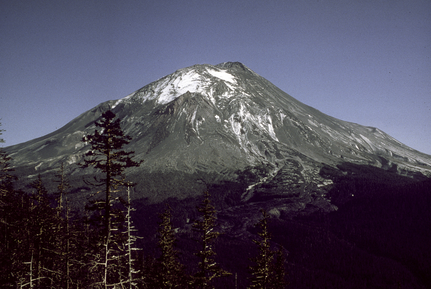 Mount St. Helens, as viewed from the USGS' Coldwater II  observation post 5.5 miles away. USGS photo taken May 2, 1980 by R. Hoblitt.