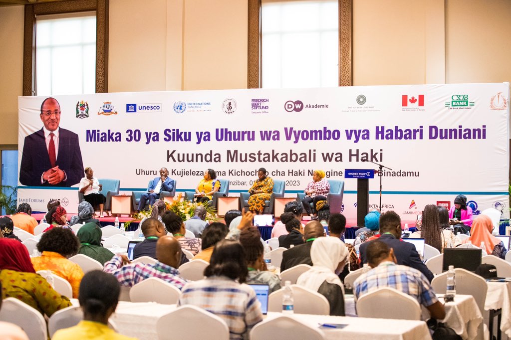 Privileged to be part of 30th Anniversary of @Wpfd_Tanzania event in Zanzibar. Speaking in the panel about Media and SDGs with the Director of Information services and Chief Government spokesperson @gersonmsigwa , Hon @neemalugangira and Clouds Fm presenter Geah Habib.