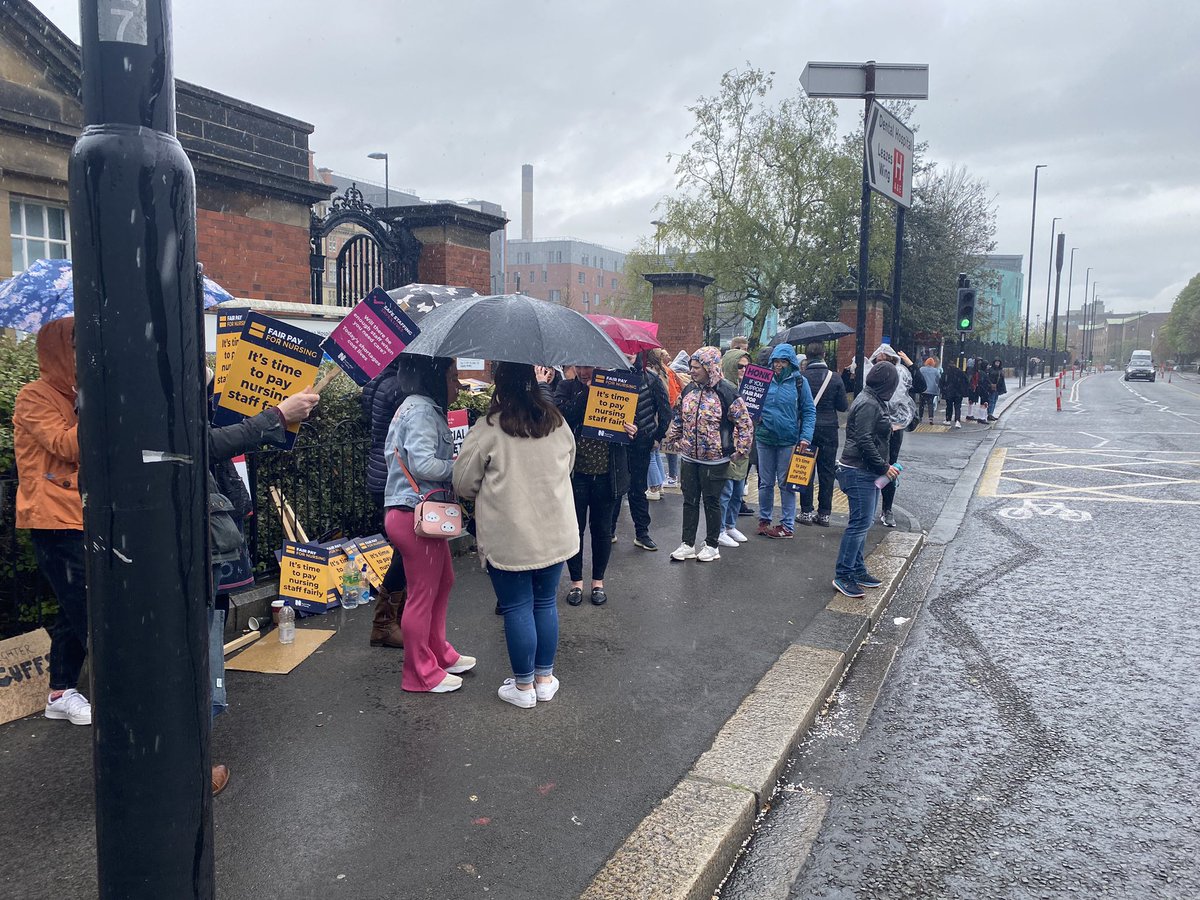 Pouring with rain but spirits high at #RVI picket line @NewcastleHosps #SupportOurNurses