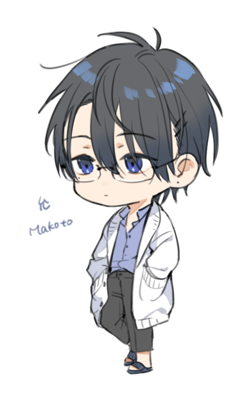 1boy male focus solo glasses blue eyes shirt chibi  illustration images