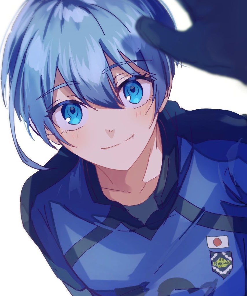 blue eyes soccer uniform smile solo blue hair 1boy male focus  illustration images