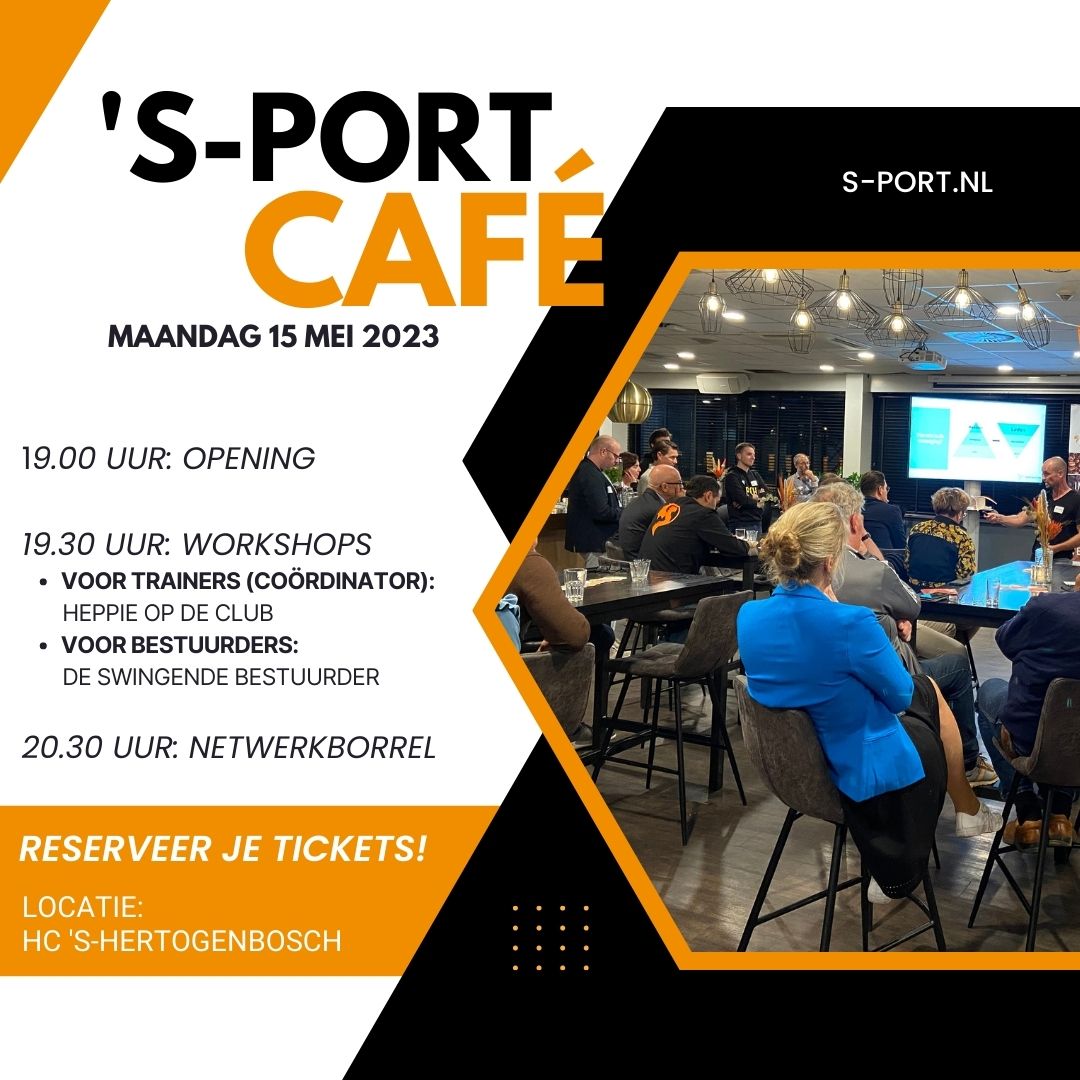 Op 15 mei is het ´S-PORTCAFÉ weer open! Deze keer is de avond niet alleen voor bestuurders, maar óók voor trainers en trainingscoördinatoren. 🤩
⏰ 19.00 – 21.00 uur
📍 <a href="/HCHertogenbosch/">HCHertogenbosch</a> 
👉 Meer informatie over het programma en aanmelden: bit.ly/sportcafe-15mei.