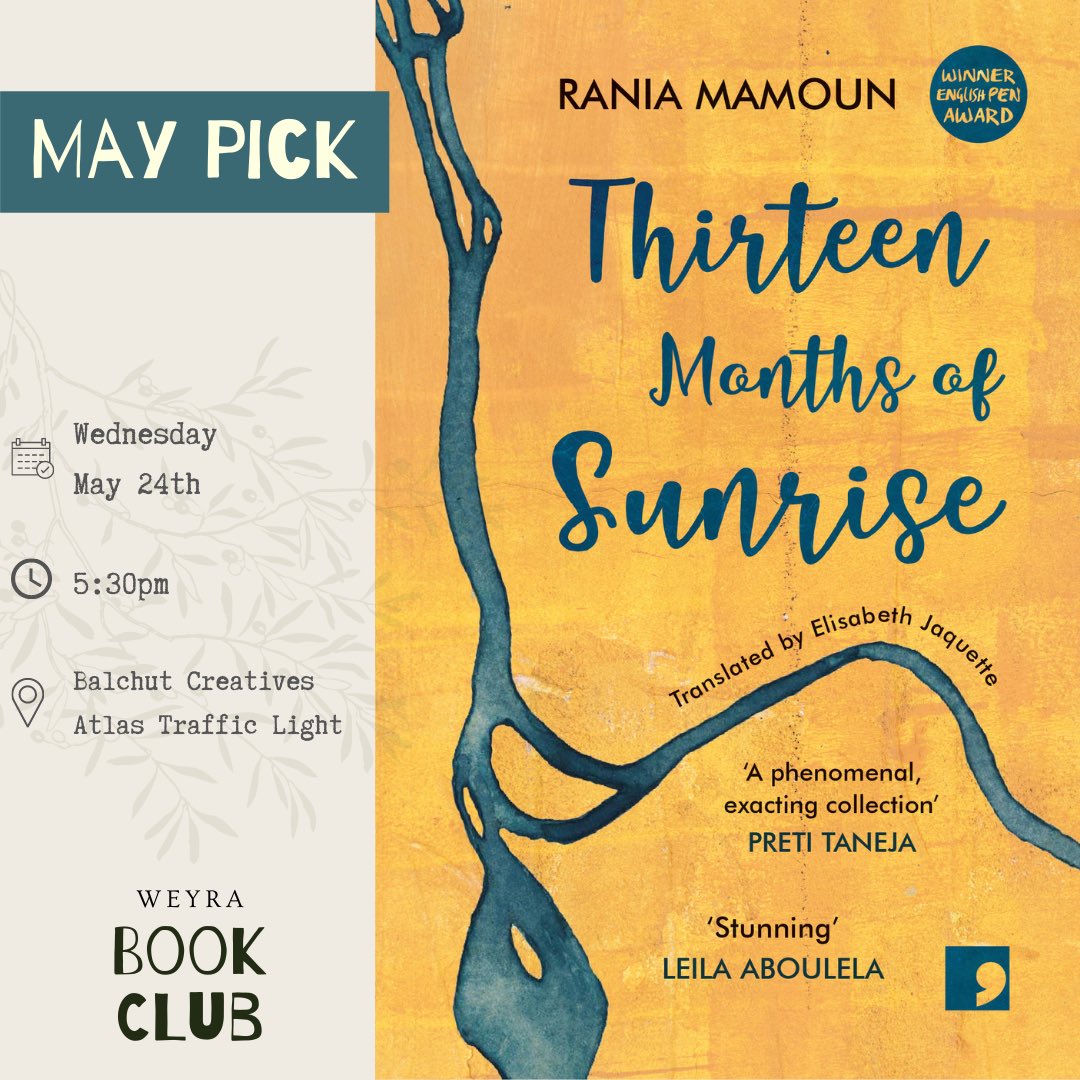In May, our bookclub is reading Sudanese author Raina Mamoun’s short story collection Thirteen Months of Sunrise. We’ll meet at the end of the month to discuss the book. We’ll see you there. 

We stand in solidarity with the people of Sudan. 

#readafrican #weyrabookclub