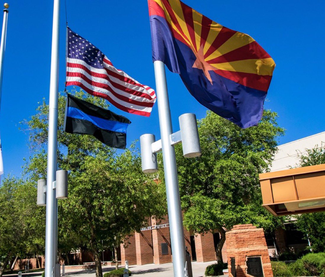 Flying the police memorial flag outside our precincts to honor those who have made the ultimate sacrifice.  #NeverForget <a href="/ChandlerPolice/">Chandler Police</a>
