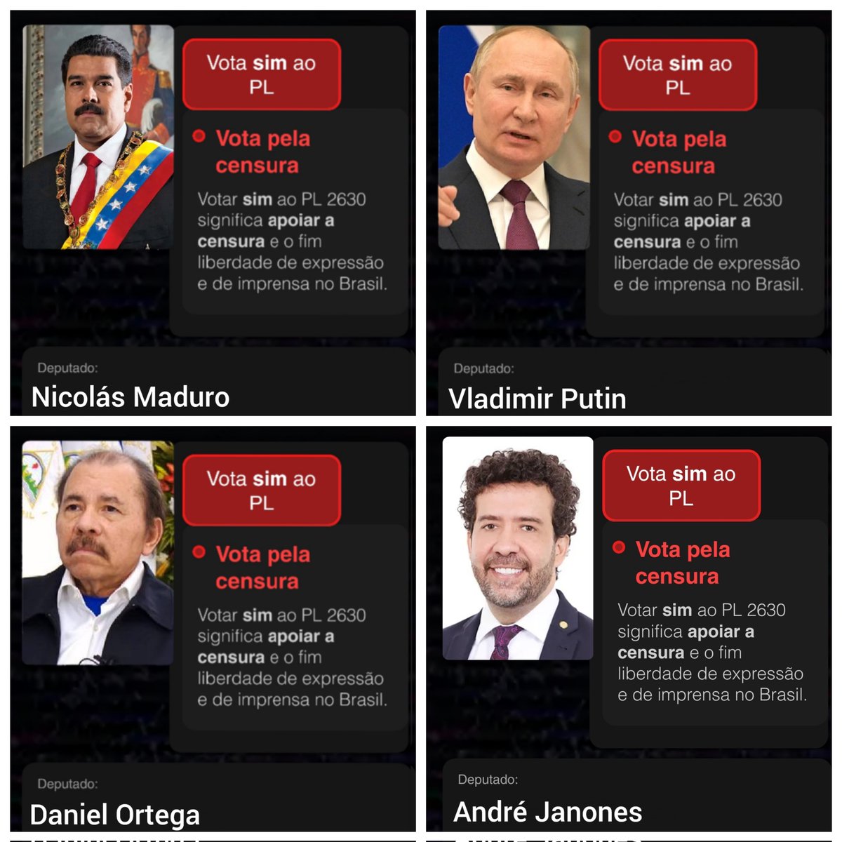 MiguelCat14's tweet photo. Expondo mais 4 deputados que votam sim ao PL da Censura.

#PLdaCensuraNao
#PL2630Nao https://t.co/LIAsh43X5m