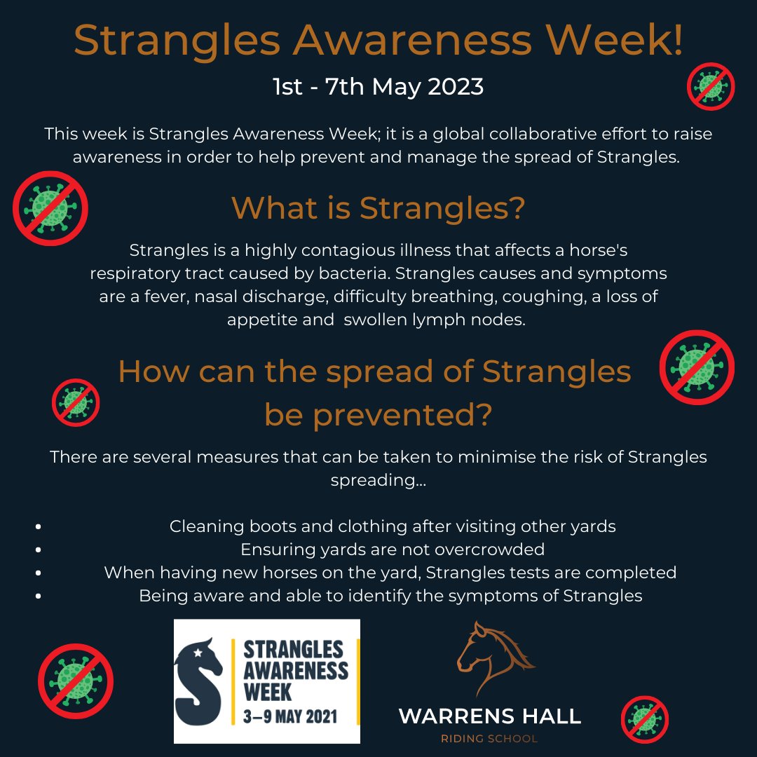 whridingschool's tweet image. It's #StranglesAwarenessWeek please share our post to help raise awareness of Strangles! 🐴🦠🚫