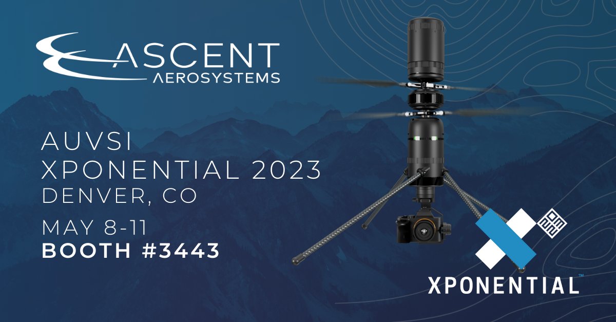 AUVSI #XPO23 is quickly approaching! 

Ascent AeroSystems will be in Denver from May 8-11 showcasing the growing family of systems and is looking forward to discussing the latest industry trends with potential partners and fellow industry leaders.

Stop by booth 3443!