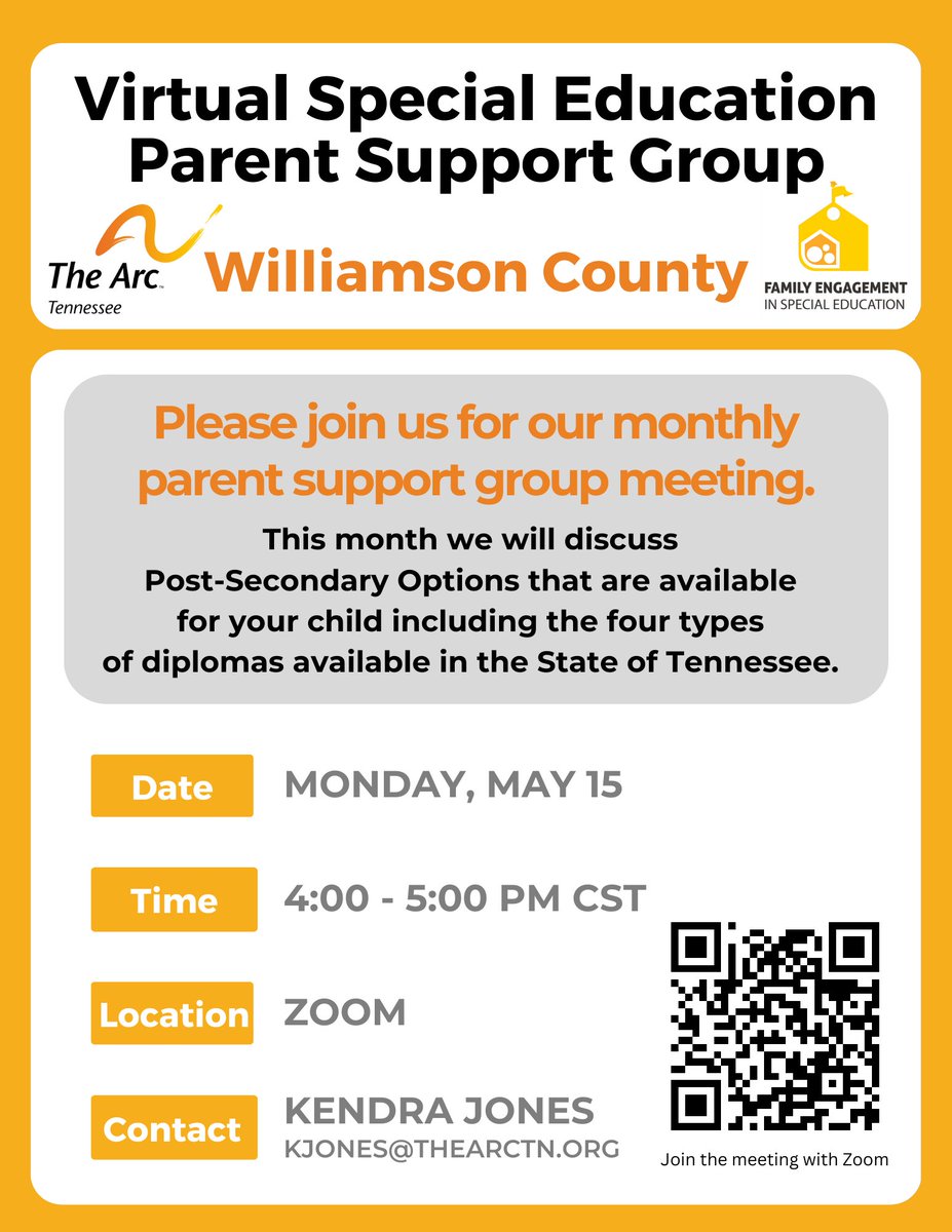 FESPED_TN's tweet image. This month we will discuss Post-Secondary Options that are available for your child including the four types of diplomas available in the State of Tennessee.

#SpecialEducationTN #ParentSupportGroup