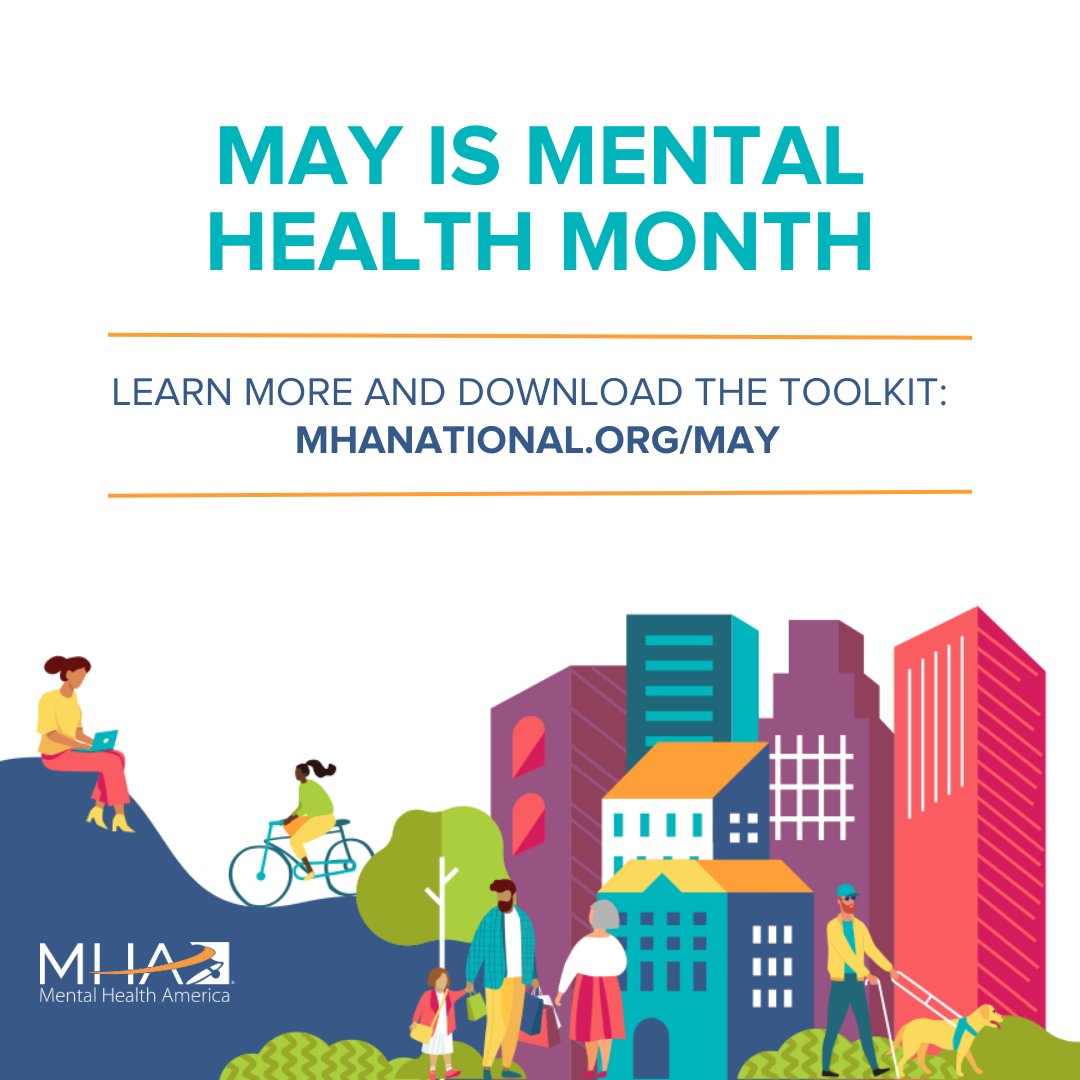 May is Mental Health Month. It is estimated that over 60 million people in the U.S. live with mental illness. It’s time to #Act4MentalHealth in #MentalHealthMonth. 

Download resources online at mhanational.org/may