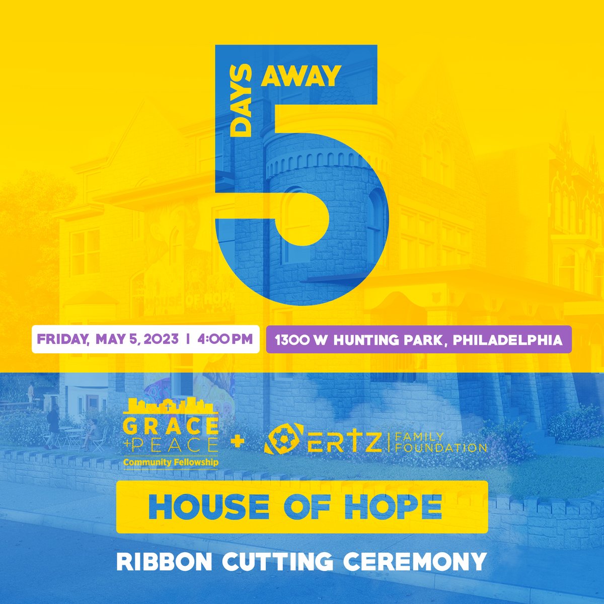 It's officially May which means we're officially just 5 days away from the #HouseOfHope Ribbon Cutting Ceremony 🎉 We can't wait for the community to see this incredible place of worship and sanctuary. Join us on May 5th at 4:00pm EDT in North Philadelphia at 1300 W Hunting Park.