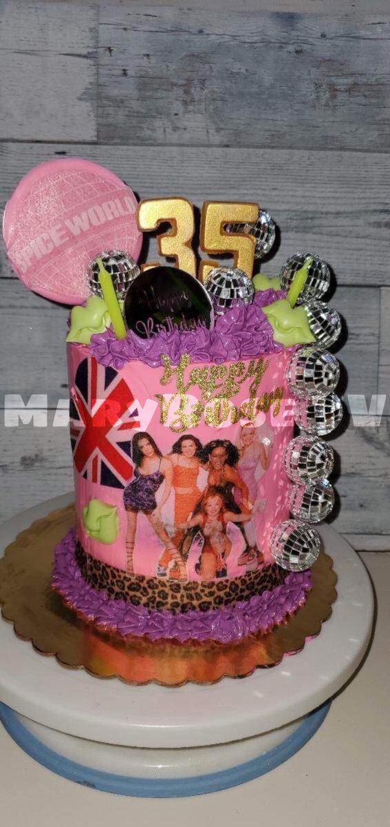 #spicegirls #spicegirlscake #cake #birthdaycake #35thbirthday #maryrosetv #april17 #april171988 #discoballs #cheetah #cheetahprint