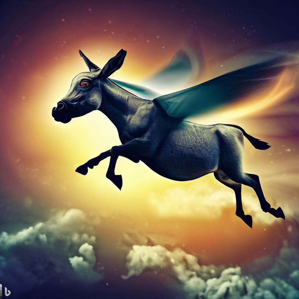 macroamd's tweet image. Quien no le ha pedido a la IA que genere un &quot;Burro volando&quot;?😂😂😂😂