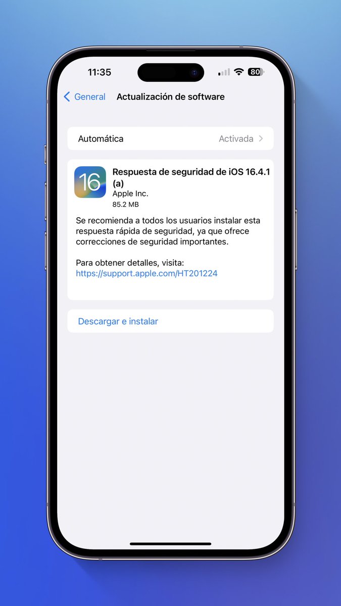 DHTECHGG's tweet photo. Apple acaba de lanzar una actualización de respuesta de seguridad que consiste en corregir o agregar parches de seguridad al sistema operativo. Aplica en iOS y iPadOS 16.4.1 y macOS 13.3.1

Al finalizar se mostrará una “a” a lado de la versión del sistema. https://t.co/a9hm2A7oxS
