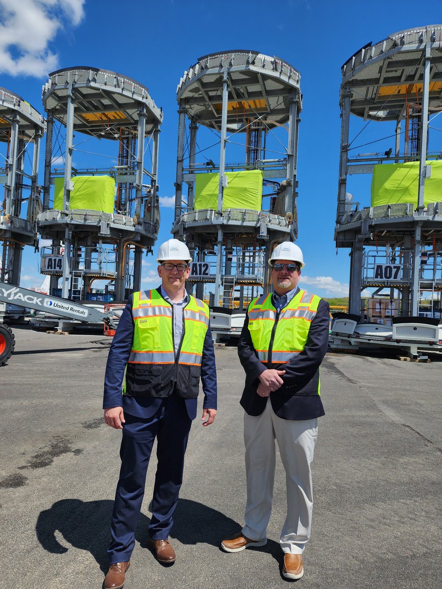 LJU_Global's tweet photo. It's a nice day at ProvPort. Management from our Wellsville, USA unit were proud to be part of the @OrstedUS celebration and site tour in Rhode Island today. Mike Zakel and Mathew Ferris can be seen in front of foundation components assembled at the hub by @riggsdistler. https://t.co/ygFxyyk0ZU