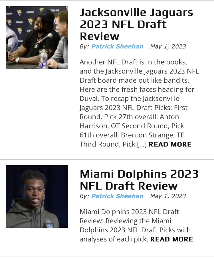 LWOSPatSheehan's tweet photo. Check out my latest articles for Last Word on Sports, reviewing how the Jacksonville Jaguars and the Miami Dolphins did in this past weekend’s NFL Draft! https://t.co/eDbZFDu9W7
@LastWordOnNFL @lastwordonsport @NFL @NFLDraft @Jaguars @MiamiDolphins https://t.co/Hy8FZuNgjW