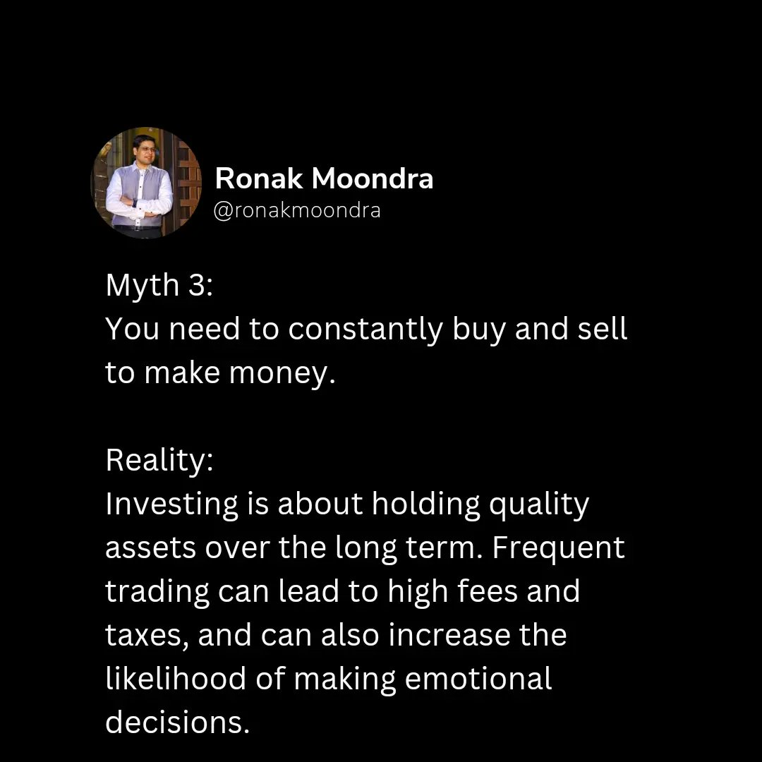 RonakMoondra's tweet photo. There are many myths out there about investing that can hold you back from making the most of your money

Let's debunk some of the most common ones with @RonakMoondra Part-2

#InvestingMyths #StockMarket #FinancialFreedom #Investing #investing101 #ronakmoondratweets #ronakmoondra https://t.co/UdpwD5miTE