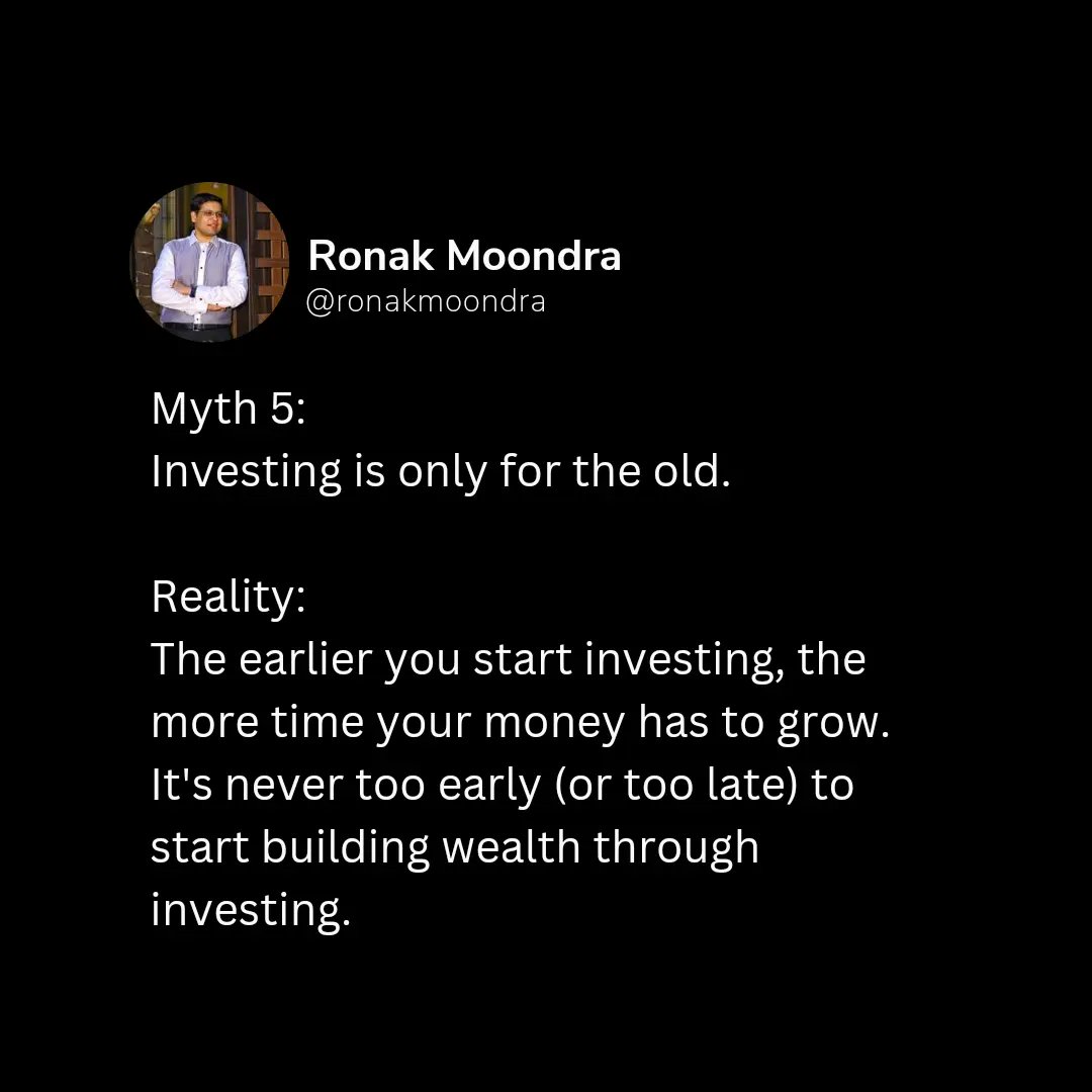 RonakMoondra's tweet photo. There are many myths out there about investing that can hold you back from making the most of your money

Let's debunk some of the most common ones with @RonakMoondra Part-2

#InvestingMyths #StockMarket #FinancialFreedom #Investing #investing101 #ronakmoondratweets #ronakmoondra https://t.co/UdpwD5miTE