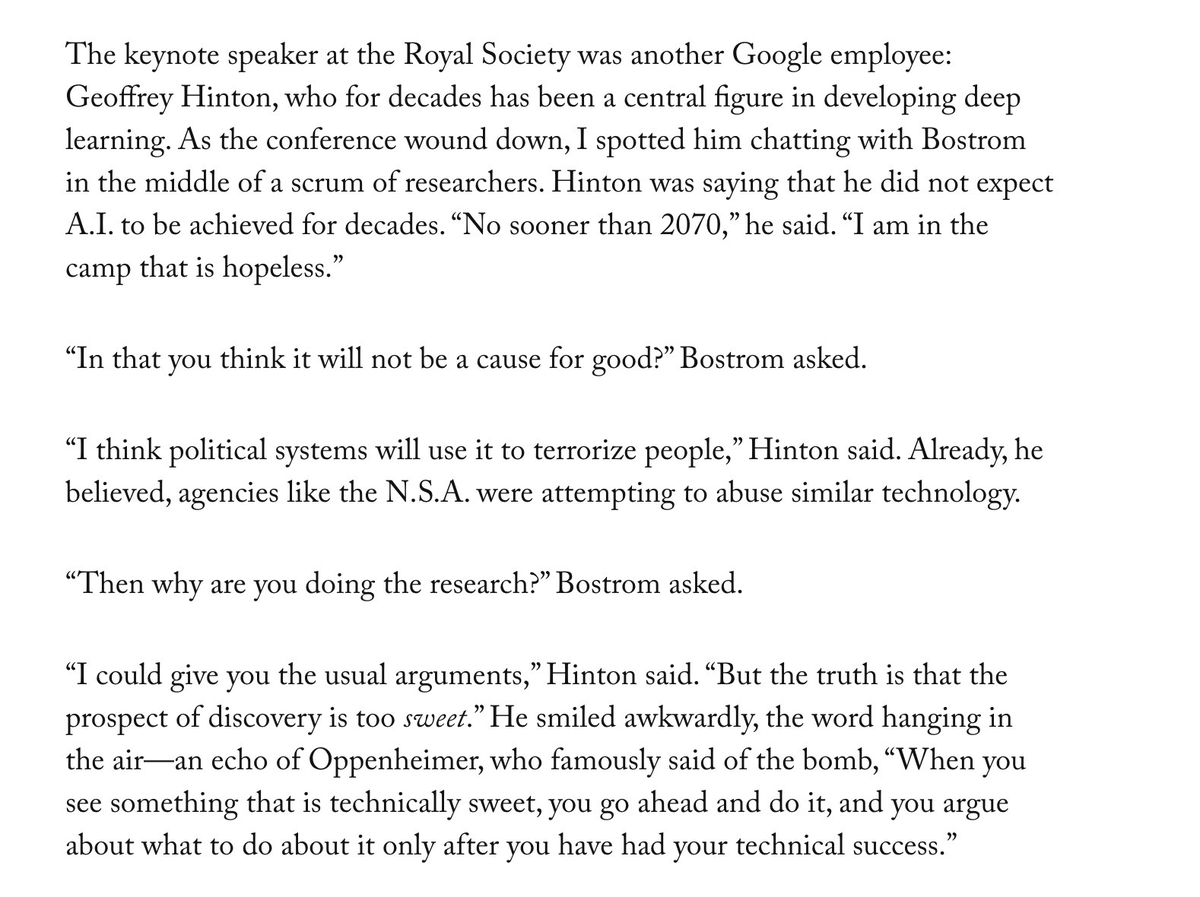michael_nielsen's tweet photo. Compare to Hinton in 2015, in this (very good) New Yorker profile of Nick Bostrom: https://t.co/dnzAFsTDqv https://t.co/FZZBJ8UkJx