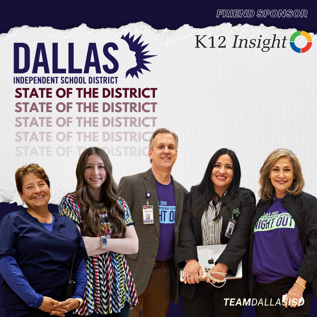 We are grateful to <a href="/K12Insight/">K12 Insight</a> for being a Friend Sponsor for the 2023 #DallasISD State of the District! Together we accelerate student success. We ask that you join K12 Insight in supporting <a href="/dallasschools/">Dallas ISD</a> at dallasedfound.org/donate. #DISDStateoftheDistrict #K12Insight