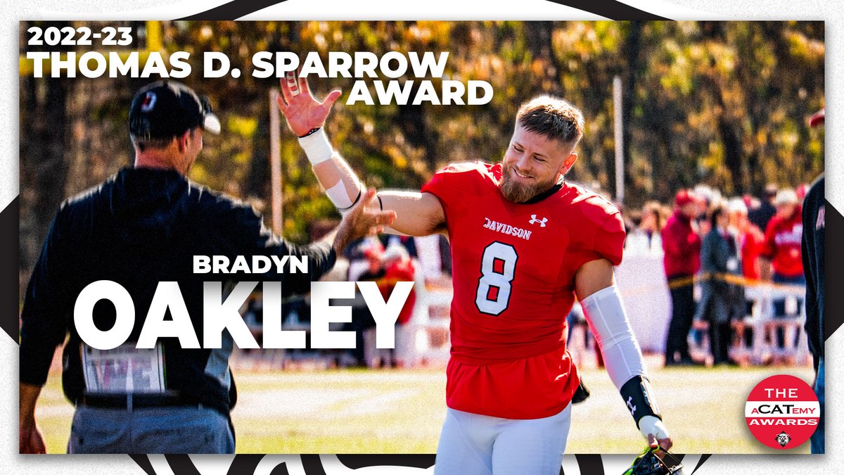 Davidson Athletics (@davidsonwildcat) on Twitter photo Now up, the 𝙏𝙃𝙊𝙈𝘼𝙎 𝘿. 𝙎𝙋𝘼𝙍𝙍𝙊𝙒 Award!
It recognizes the male Wildcat who best embodies the Davidson spirit, inside and outside the lines.
This year’s winner is … Bradyn Oakley of <a href="/DavidsonFB/">Davidson Football</a>! Now up, the 𝙏𝙃𝙊𝙈𝘼𝙎 𝘿. 𝙎𝙋𝘼𝙍𝙍𝙊𝙒 Award!
It recognizes the male Wildcat who best embodies the Davidson spirit, inside and outside the lines.
This year’s winner is … Bradyn Oakley of <a href="/DavidsonFB/">Davidson Football</a>!