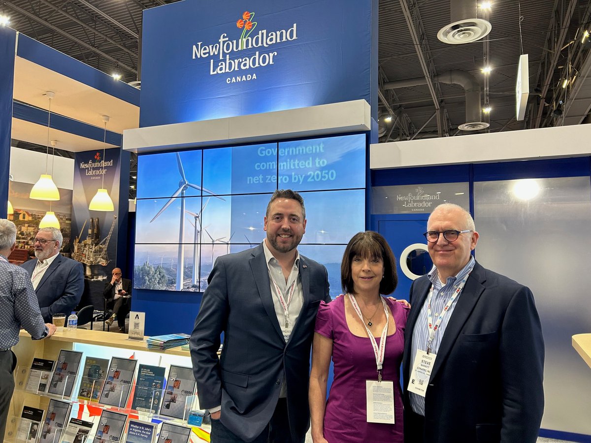 We're here at #OTC2023 with @Andrew_Parsons1 from @GovNL, @KrakenRobotics EVP Moya Cahill, and partners from @WeAreEnergyNL & @_techNL. Looking forward to advancing scientific & technical knowledge for offshore resources & environmental matters. #sustainability #biodiversity