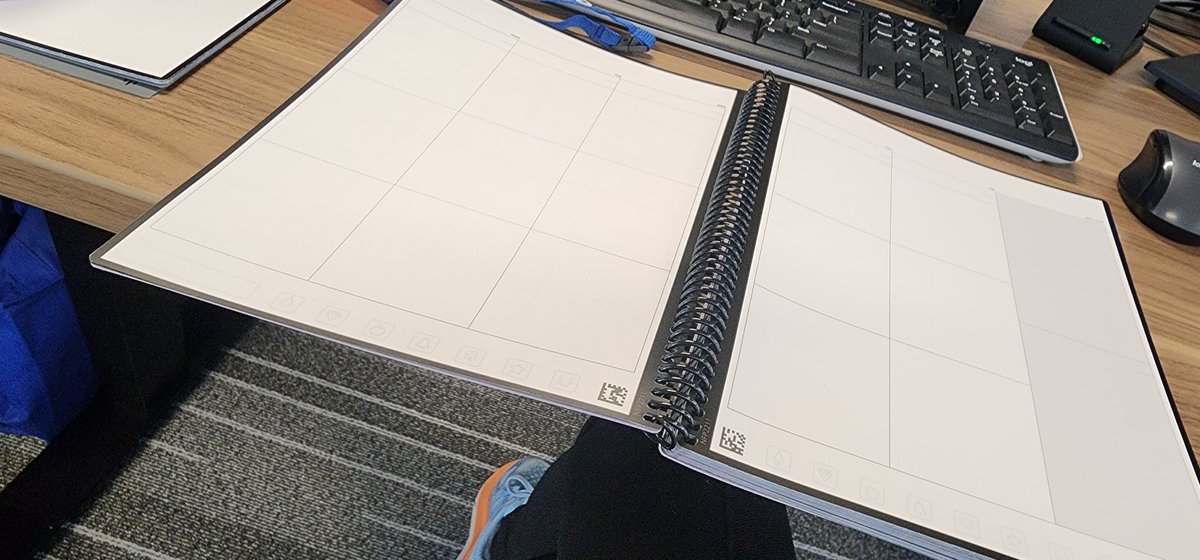 charaxid's tweet photo. I bought 2 @GetRocketbook fusion plus notebooks and combined them with a larger binding... It's almost perfect, but I wish they would sell page packs! I currently get 11 weekly layouts and 2 monthly layouts. Definitely would prefer 5 months &amp; 17-22 weeks for MBA courses/semesters https://t.co/Ef6E3JYjFl