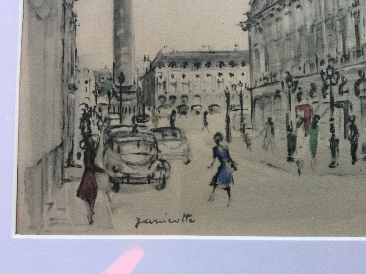 ***SOLD*** Charming Original Vintage Drawing Watercolour of Place Vendome Paris by Edmond Joseph Massicotte #artoftheday #paris #massicotte #watercolour @GreatArtandDes1 #etsyshops