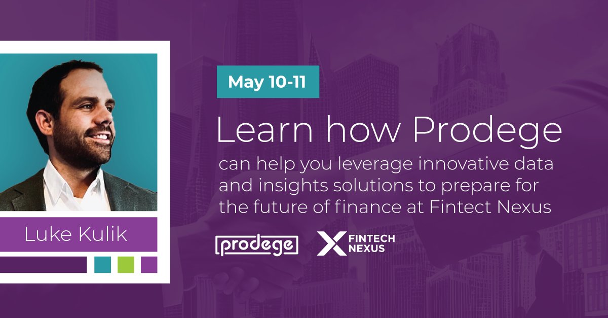 ProdegeLLC's tweet image. Catch us at @Fintechnexus to learn more about how Prodege’s #mrx solutions can help drive the future of #fintech! #dataandinsights #restech #fintechnexus #teamprodege