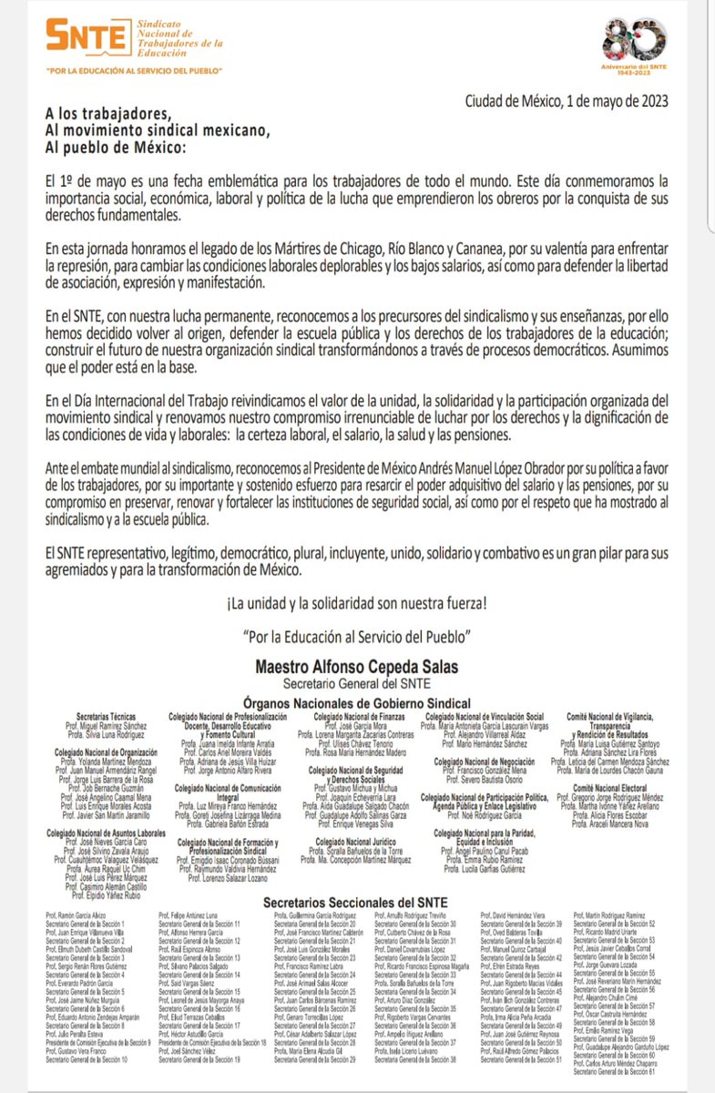 Seccion60SNTE's tweet photo. Reivindica #SNTE 📚 en el #DíaInternacionalDelTrabajo la unidad y solidaridad del movimiento sindical, y ratifica su lucha por derechos y dignificación de los trabajadores  👉certeza laboral✔️ salario✔️ salud✔️ y pensiones✔️

Pronunciamiento 👇
👉 https://t.co/TlVzoCj7W8 📜 https://t.co/sBFRN5BGH2
