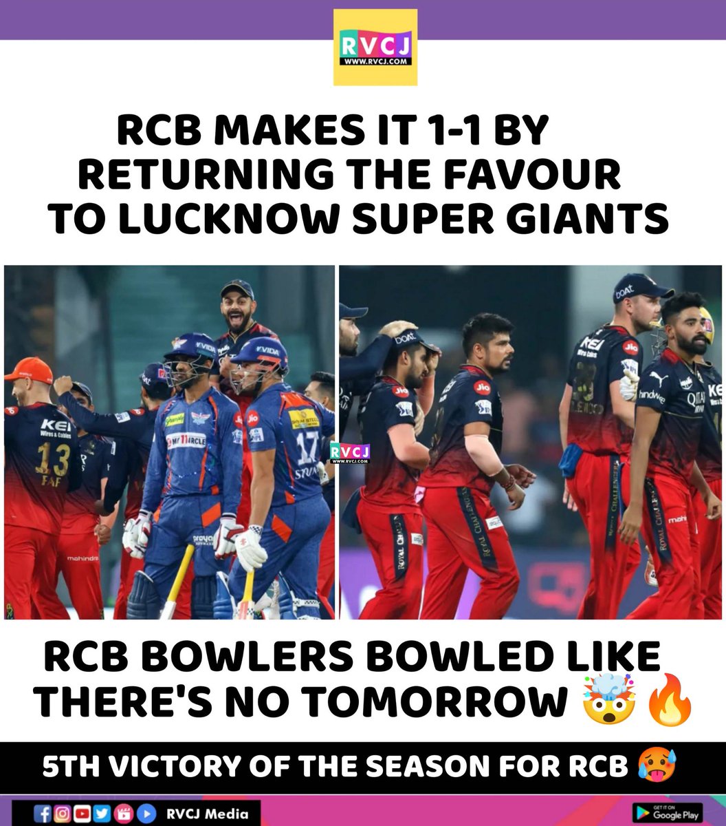 RVCJ_FB's tweet photo. Royal Challengers Bangalore beats Lucknow Super Giants by 18 Runs

#IPL2023 #LSGvRCB https://t.co/lf5VdsLq7V