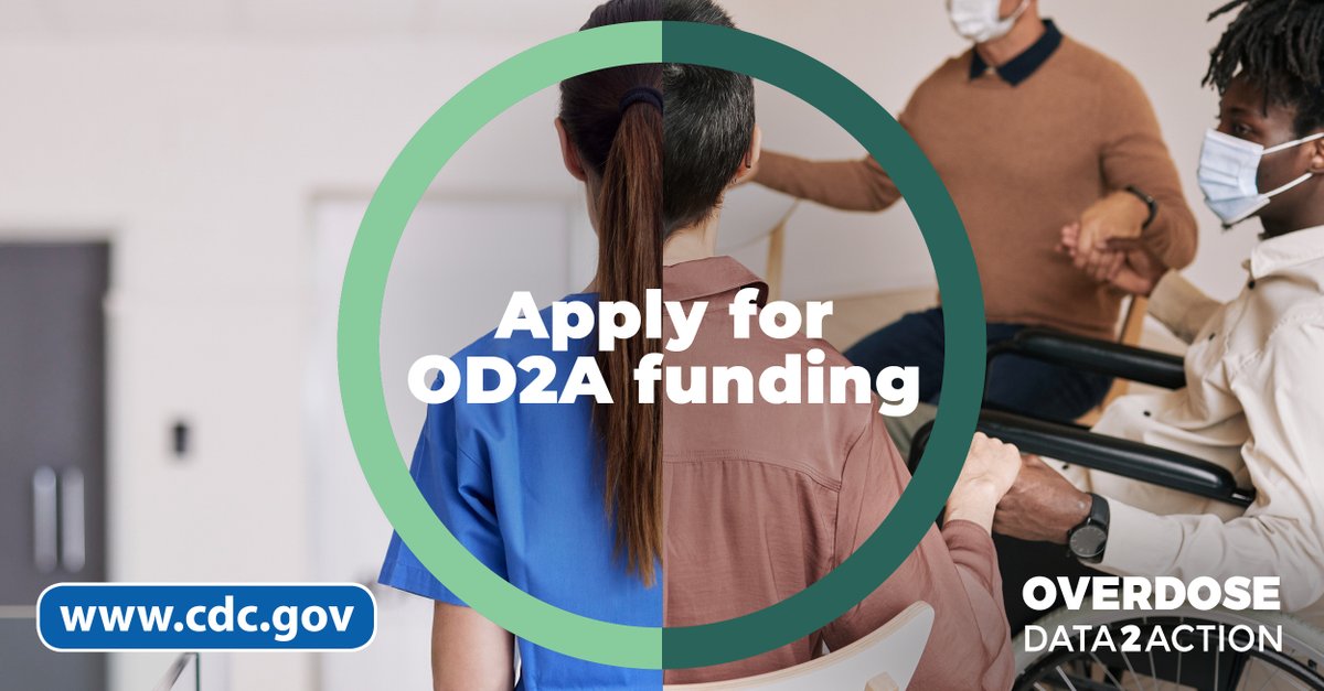 CDCInjury's tweet image. States and communities: Don’t forget to complete your Overdose Data to Action (#OD2A) funding application by May 8th. 

Visit our website to learn more: ow.ly/3rLP50O0jPt