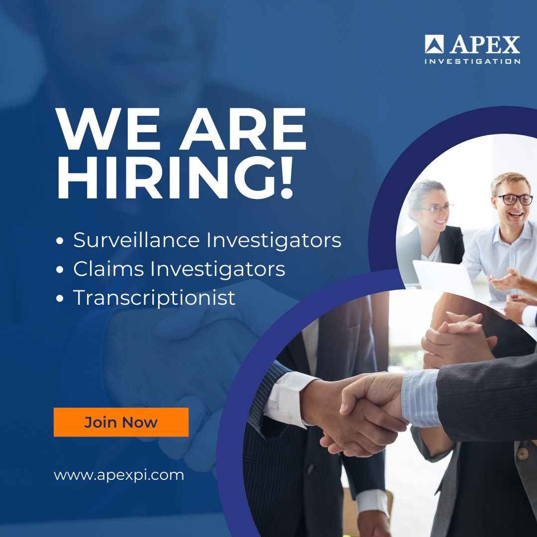 APEX__INV's tweet photo. Are you looking for a thrilling career shift? APEX Investigation is on the lookout for enthusiastic individuals who exude dynamism. 

Link to apply: https://t.co/pr9Fa0q9P4

#hiring #careers https://t.co/2EsmxC2jiK