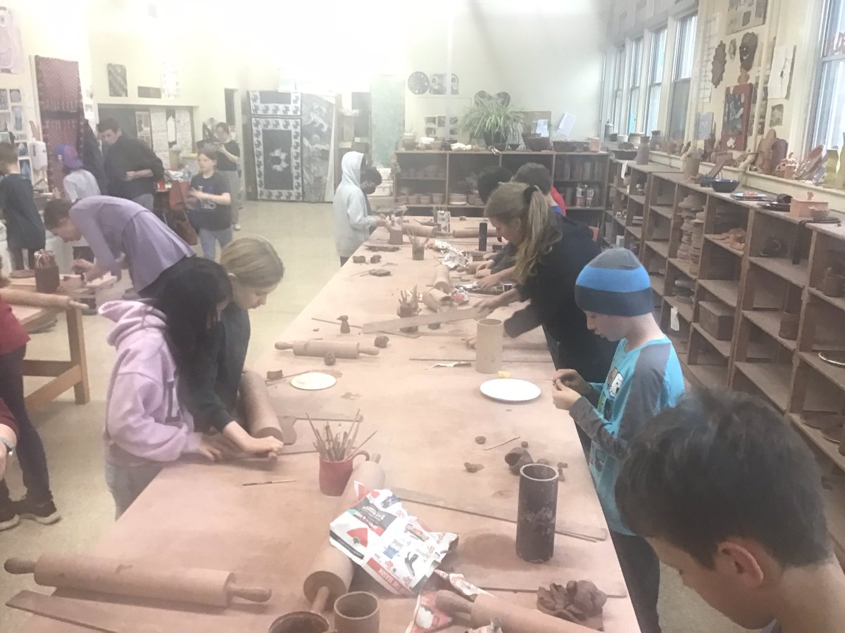 Grade 4/5s from St. Stephens, hard at it on a rainy day.  They arrived at the pottery lab soaked but happy.  <a href="/HRCEFineArts/">HRCEFineArts</a> #ThanksToTouHalifax