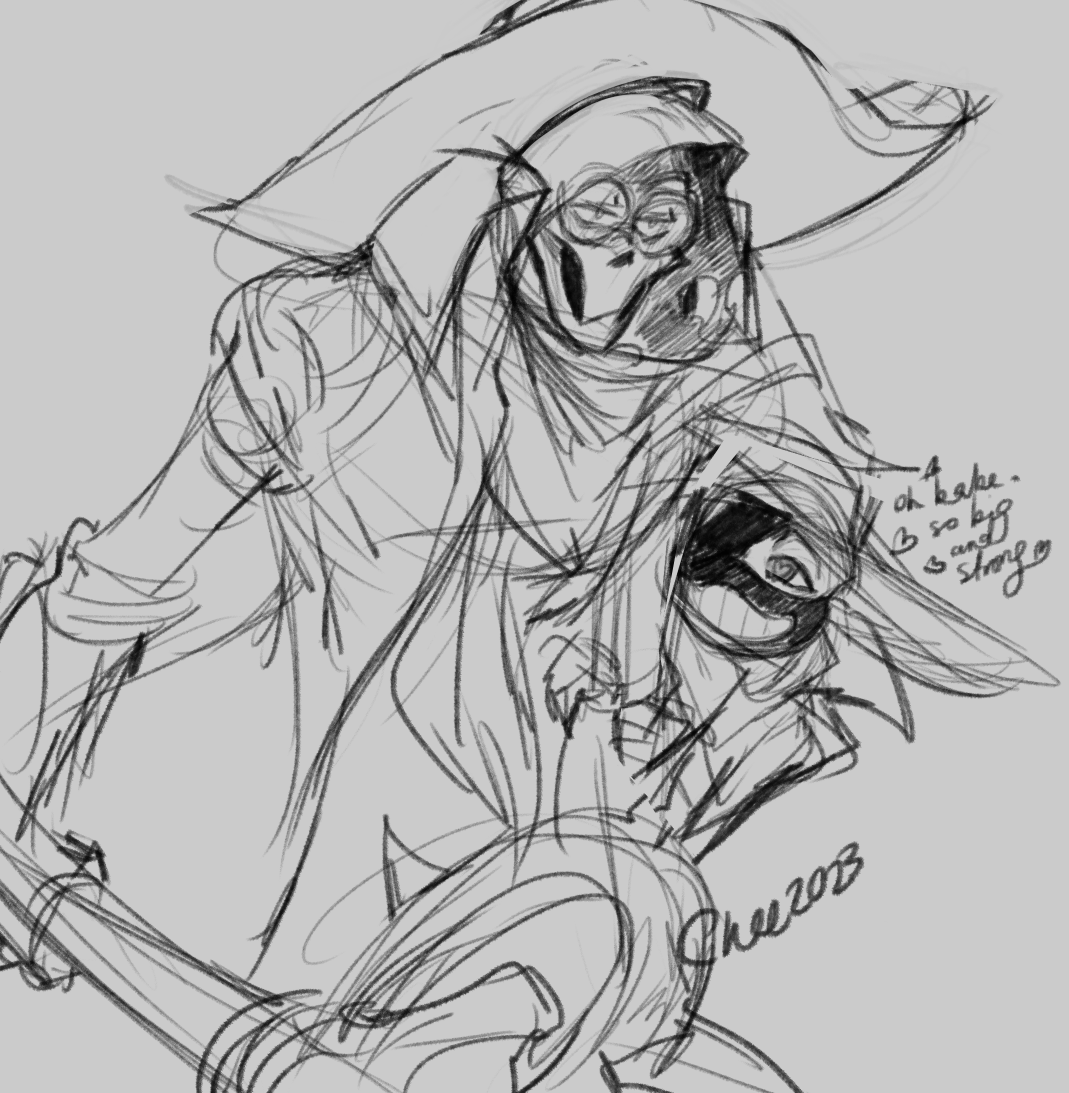 PudgyChee's tweet photo. XD trying to doodle. Snares is accidentally hot when hunting, or so @wishingstarjar has said, and Rewind agrees. Also a smokin G!Wine? He's literally 10min old as of this post. #fontcest #undertaleAU #Gwine #huntertales #underewind https://t.co/UmPHvFecwq