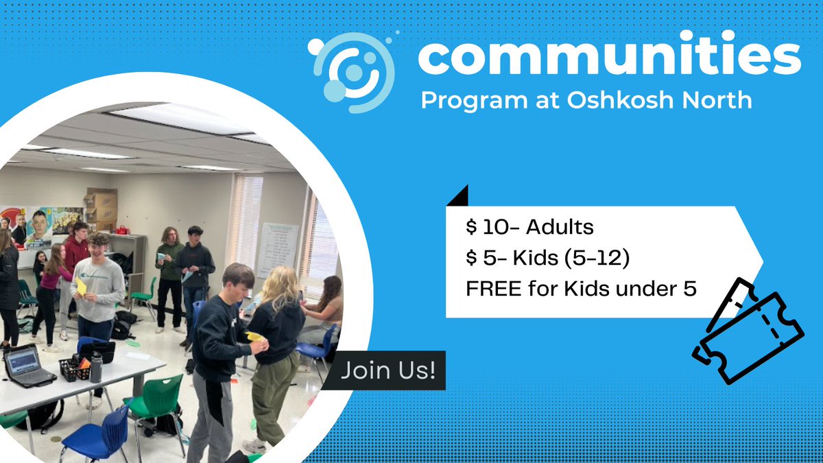 CommunitiesONHS's tweet image. This Thursday we are partnering with Mid-Morning Kiwanis to host this year's Spaghetti Dinner from 5-7 pm @ Oshkosh North High School. Proceeds go directly to Communities to fund our unique classroom learning. Get your tickets the day of the event!
#communitybasedlearning